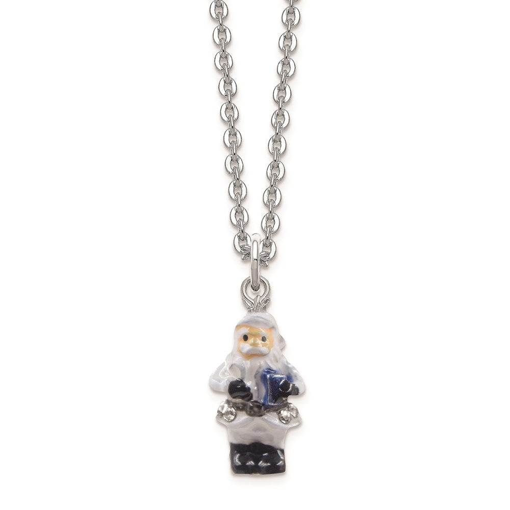 Luxury Giftware by Jere Bejeweled Crystals Siver-tone Enameled ST. NICHOLAS SINTERKLAAS White Santa Trinket Box with Matching 18 Inch Necklace