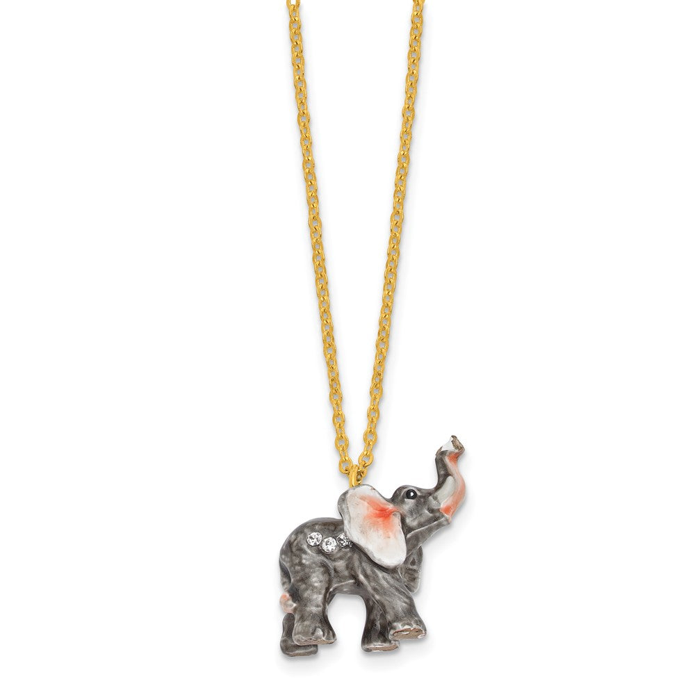 Luxury Giftware Bejeweled GERDA'S TWINS Elephant Family Trinket Box with Matching 18 inch Necklace