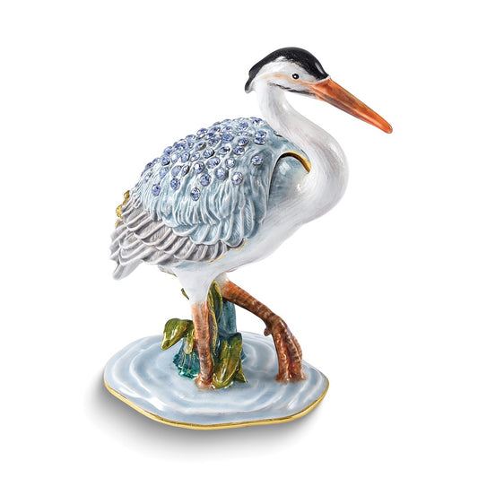 Luxury Giftware Bejeweled SHELDON Heron Trinket Box with Matching 18 inch Necklace