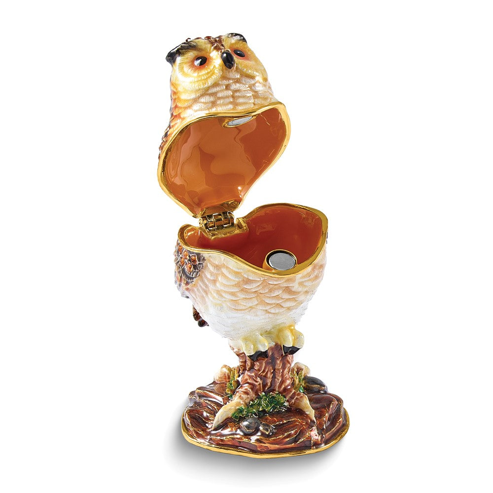 Luxury Giftware Bejeweled BRODWIN Owl Trinket Box with Matching 18 inch Necklace