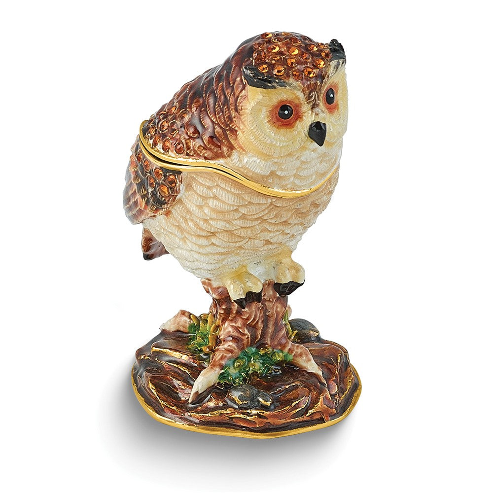 Luxury Giftware Bejeweled BRODWIN Owl Trinket Box with Matching 18 inch Necklace