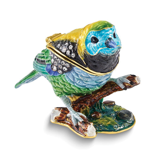 Luxury Giftware Bejeweled MELODIE Tanager Bird Trinket Box with Matching 18 inch Necklace