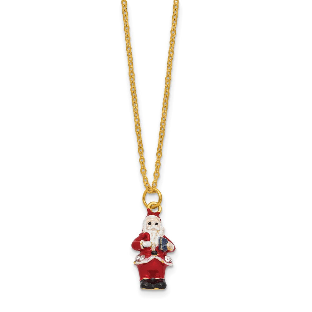 Luxury Giftware Bejeweled HITTING THE SLOPES Skiing Santa Trinket Box with Matching 18 inch Necklace