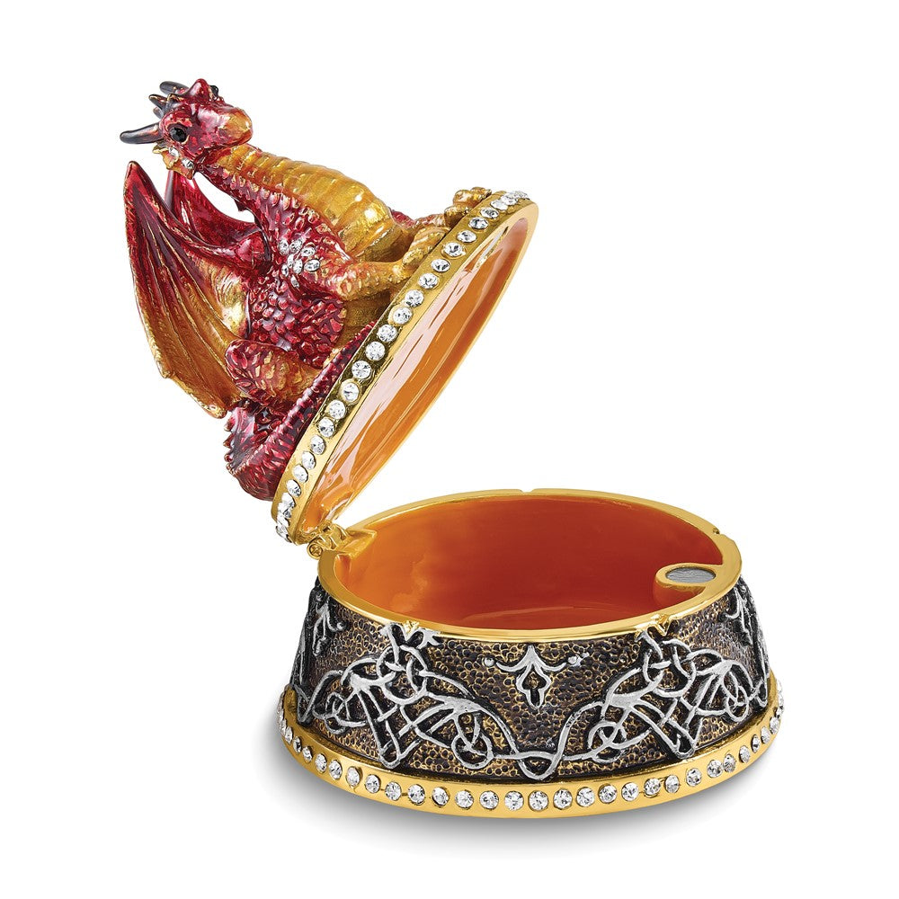 Luxury Giftware Bejeweled KAI Red Dragon Trinket Box with Matching 18 inch Necklace