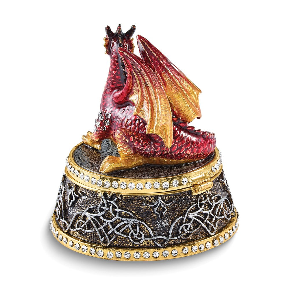 Luxury Giftware Bejeweled KAI Red Dragon Trinket Box with Matching 18 inch Necklace