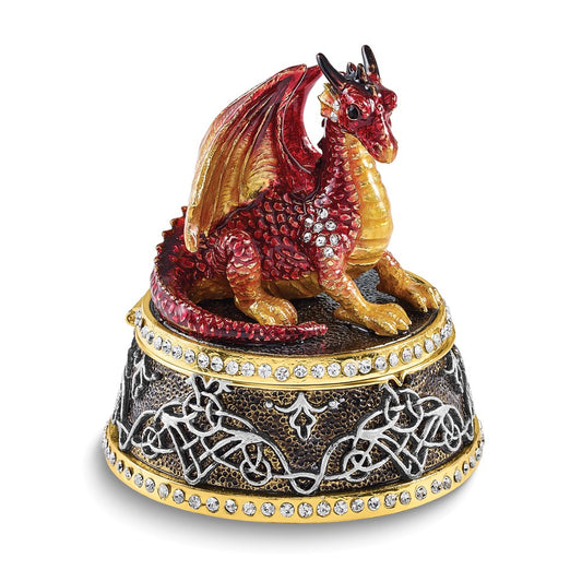 Luxury Giftware Bejeweled KAI Red Dragon Trinket Box with Matching 18 inch Necklace