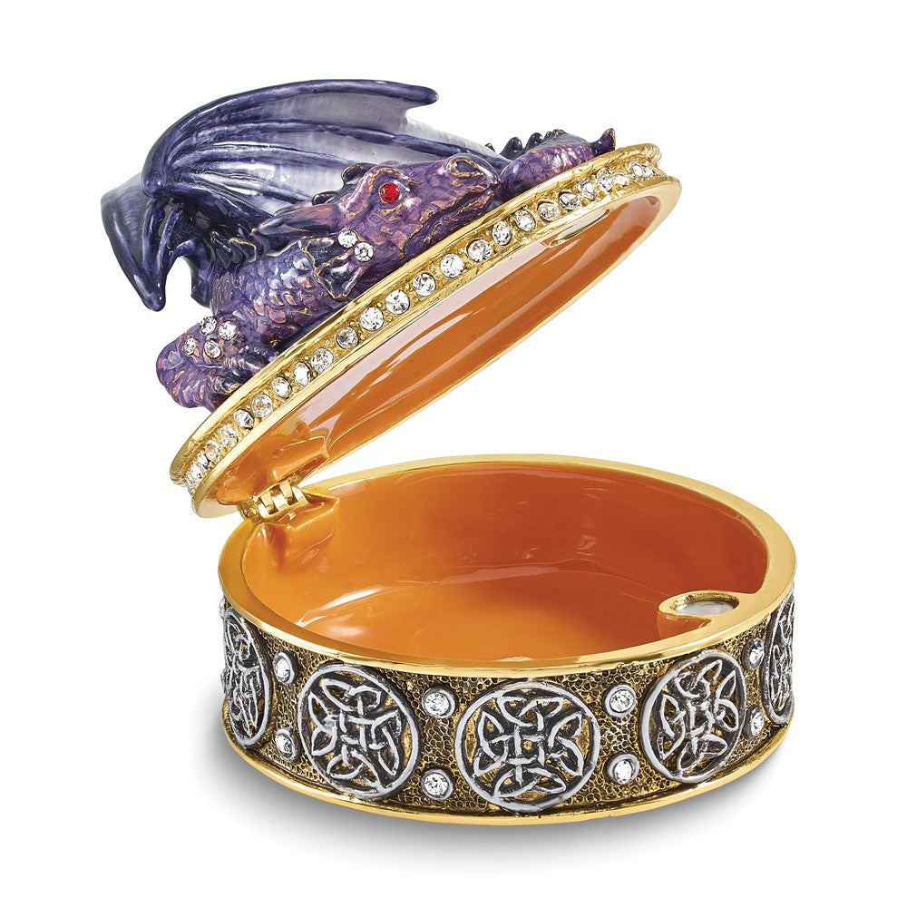 Luxury Giftware Bejeweled KAIDA Purple Dragon Trinket Box with Matching 18 inch Necklace
