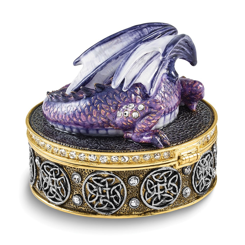 Luxury Giftware Bejeweled KAIDA Purple Dragon Trinket Box with Matching 18 inch Necklace