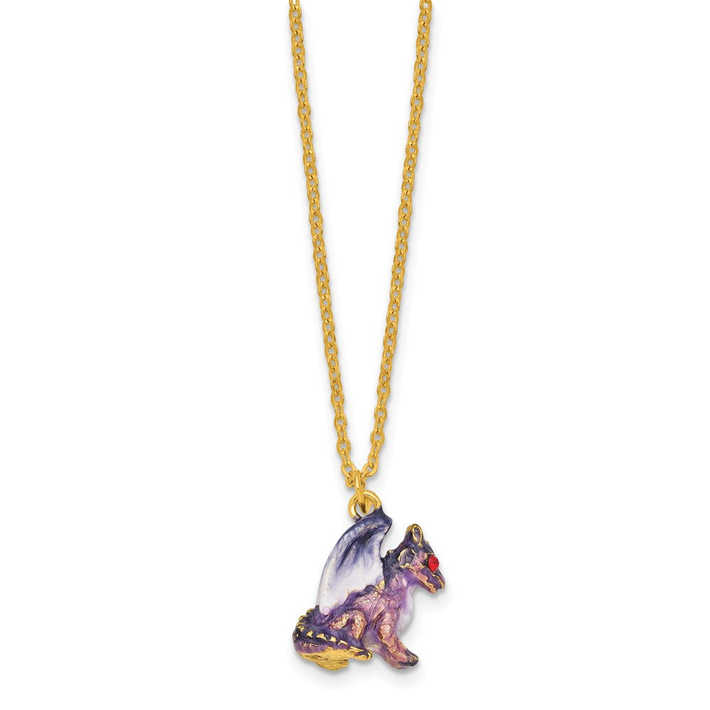 Luxury Giftware Bejeweled KAIDA Purple Dragon Trinket Box with Matching 18 inch Necklace