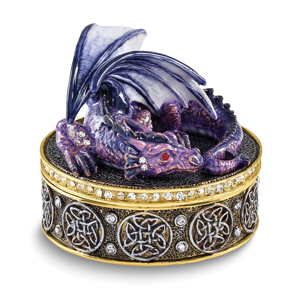 Luxury Giftware Bejeweled KAIDA Purple Dragon Trinket Box with Matching 18 inch Necklace