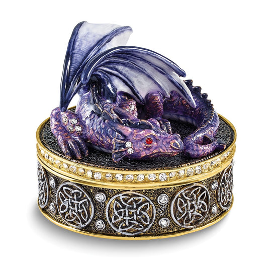 Luxury Giftware Bejeweled KAIDA Purple Dragon Trinket Box with Matching 18 inch Necklace