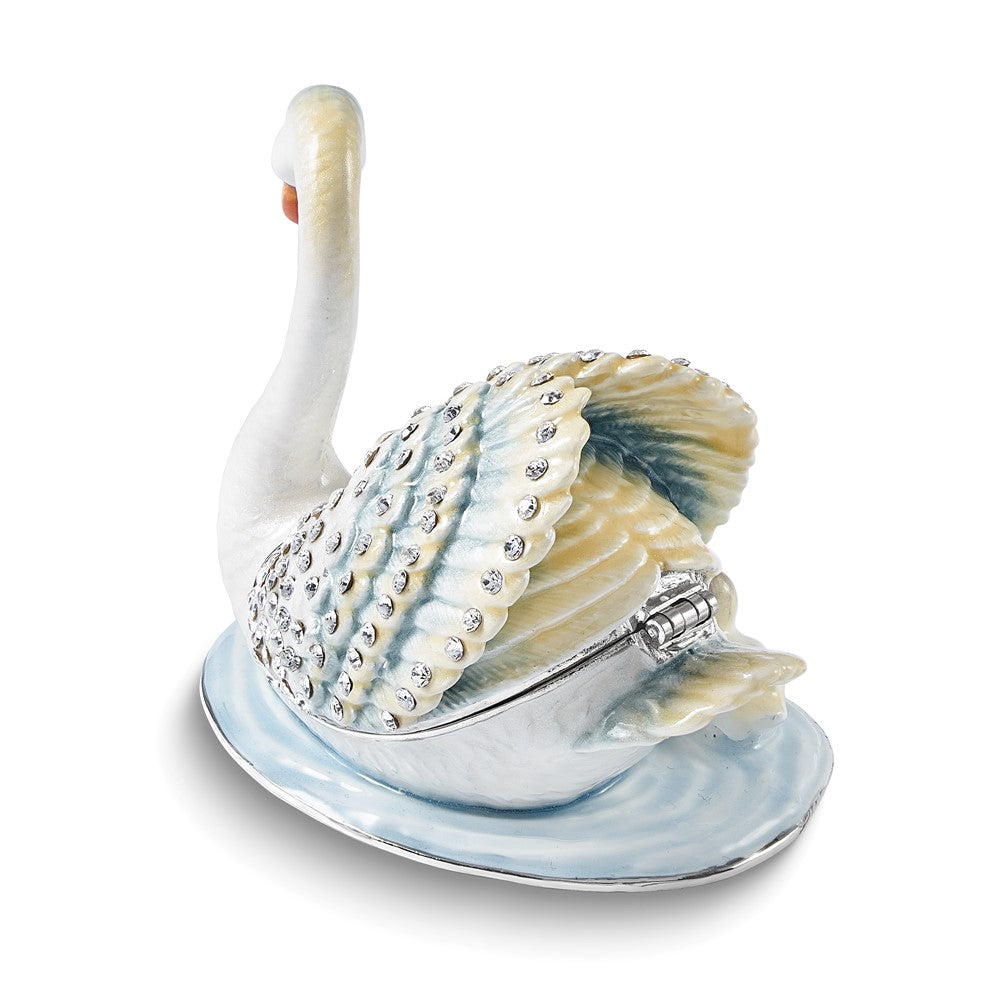 Luxury Giftware Bejeweled LEDAS DEVOTION Swan Family Trinket Box with Matching 18 inch Necklace