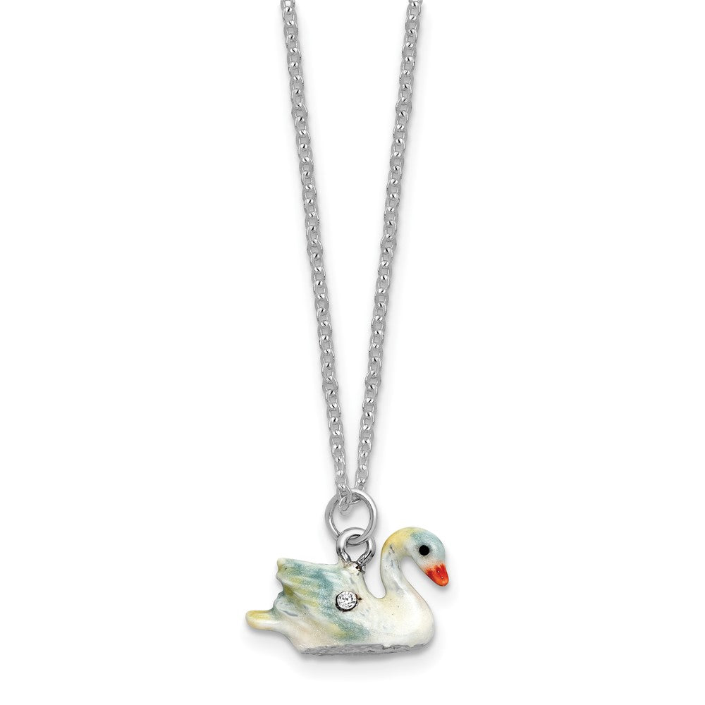 Luxury Giftware Bejeweled LEDAS DEVOTION Swan Family Trinket Box with Matching 18 inch Necklace