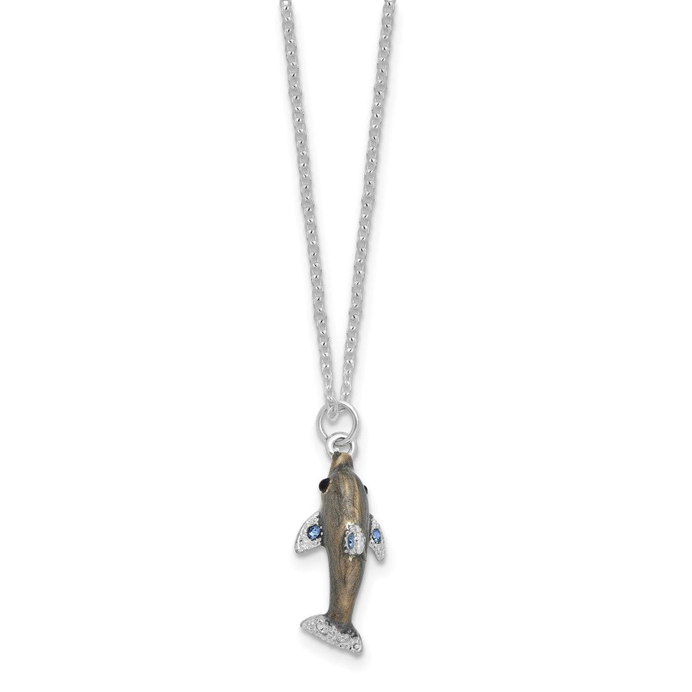 Luxury Giftware Bejeweled TRANQUIL REEF Dolphin with Turtle and Fish Trinket Box with Matching 18 inch Necklace