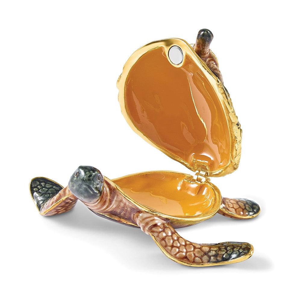 Luxury Giftware Bejeweled MIDORI AND UMI Turtle Family Trinket Box with Matching 18 inch Necklace