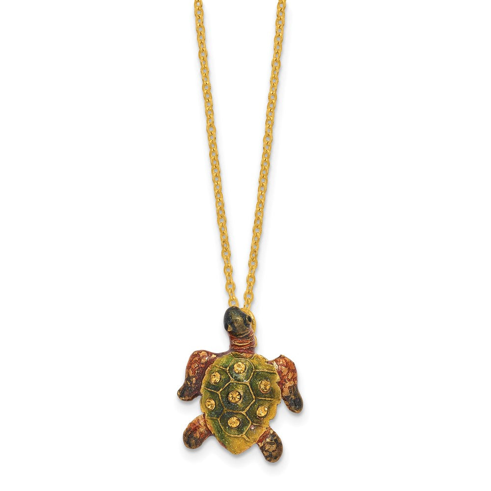 Luxury Giftware Bejeweled MIDORI AND UMI Turtle Family Trinket Box with Matching 18 inch Necklace