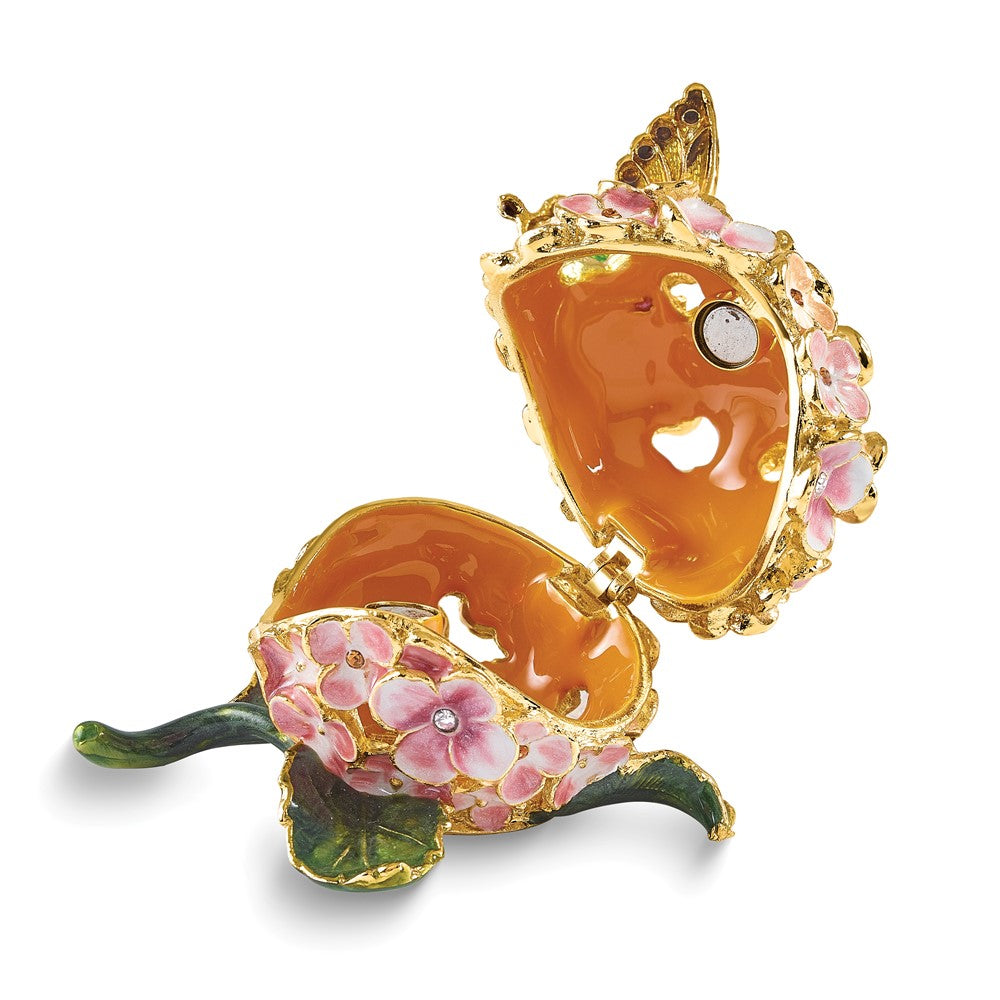 Luxury Giftware Bejeweled BASHFUL Butterfly on Hydrangea Trinket Box with Matching 18 inch Necklace