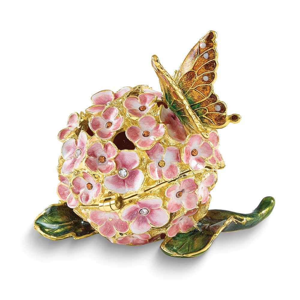 Luxury Giftware Bejeweled BASHFUL Butterfly on Hydrangea Trinket Box with Matching 18 inch Necklace