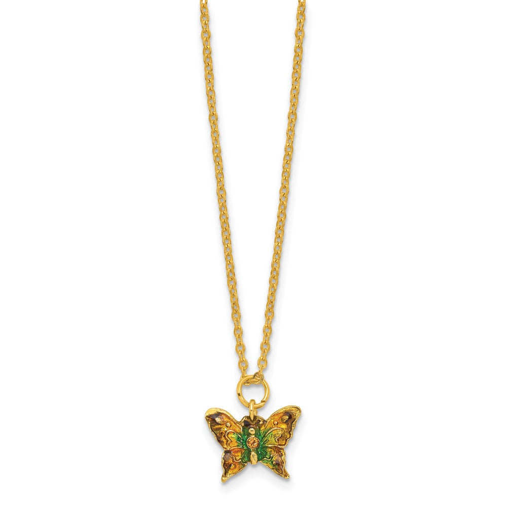 Luxury Giftware Bejeweled BASHFUL Butterfly on Hydrangea Trinket Box with Matching 18 inch Necklace