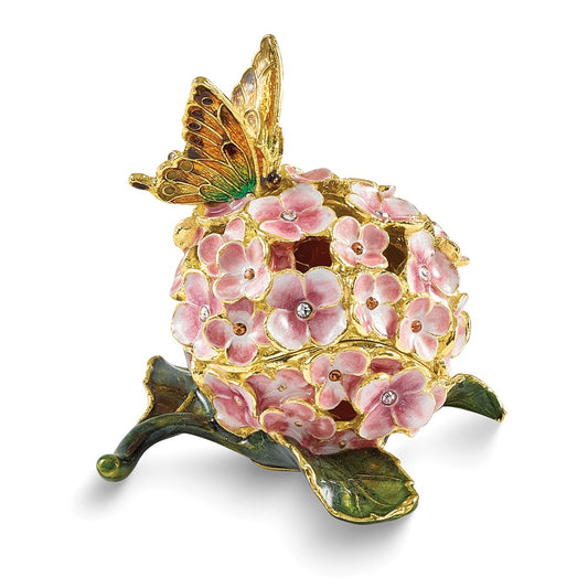 Luxury Giftware Bejeweled BASHFUL Butterfly on Hydrangea Trinket Box with Matching 18 inch Necklace