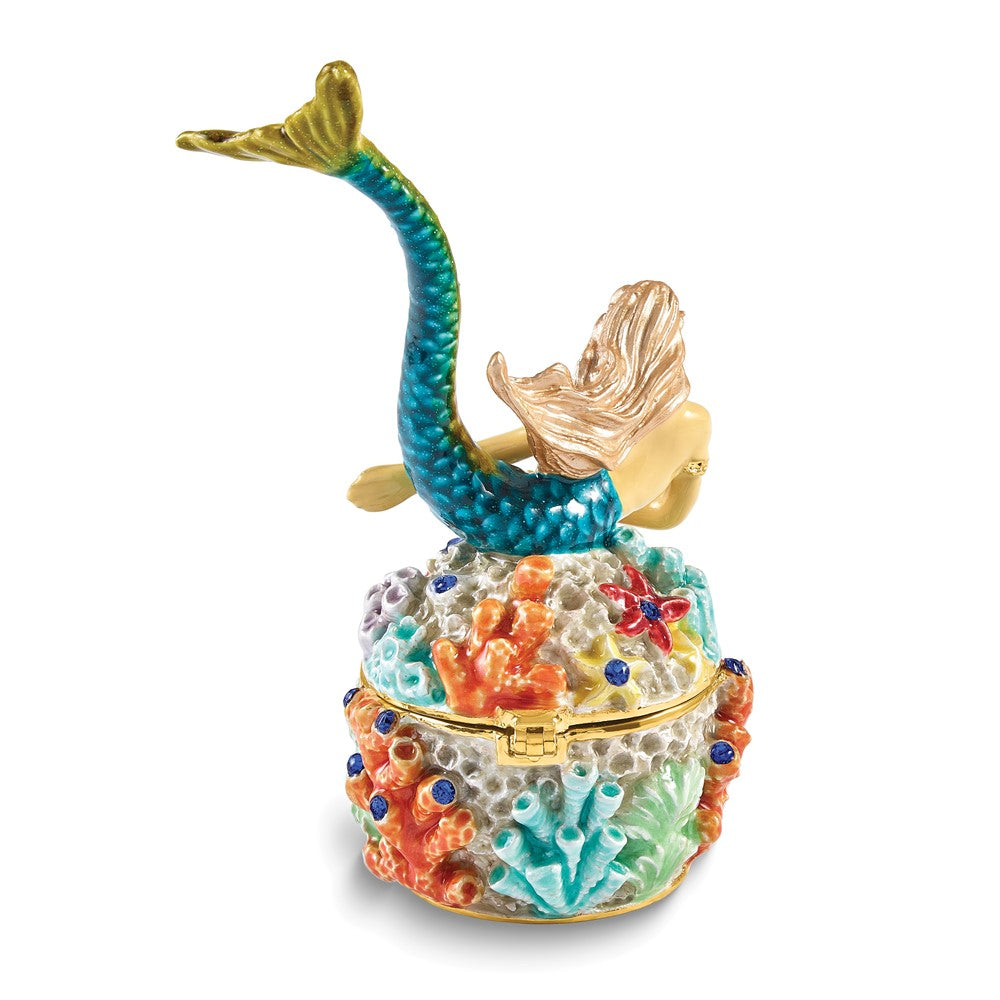 Luxury Giftware Bejeweled NERISSA Mermaid on Coral Trinket Box with Matching 18 inch Necklace