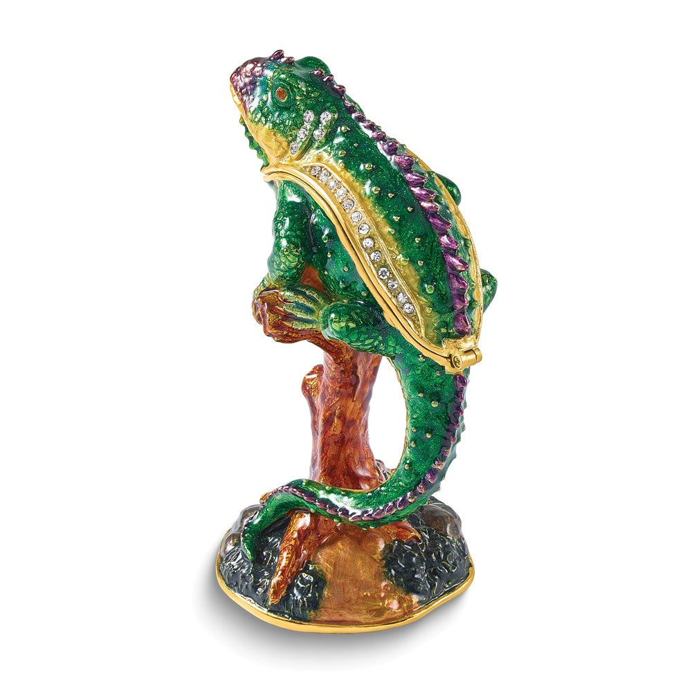 Luxury Giftware Bejeweled CONRAD Chameleon on Branch Trinket Box with Matching 18 inch Necklace