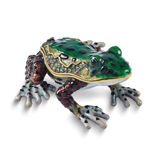 Luxury Giftware Bejeweled FERGUSON Frog Trinket Box with Matching 18 inch Necklace