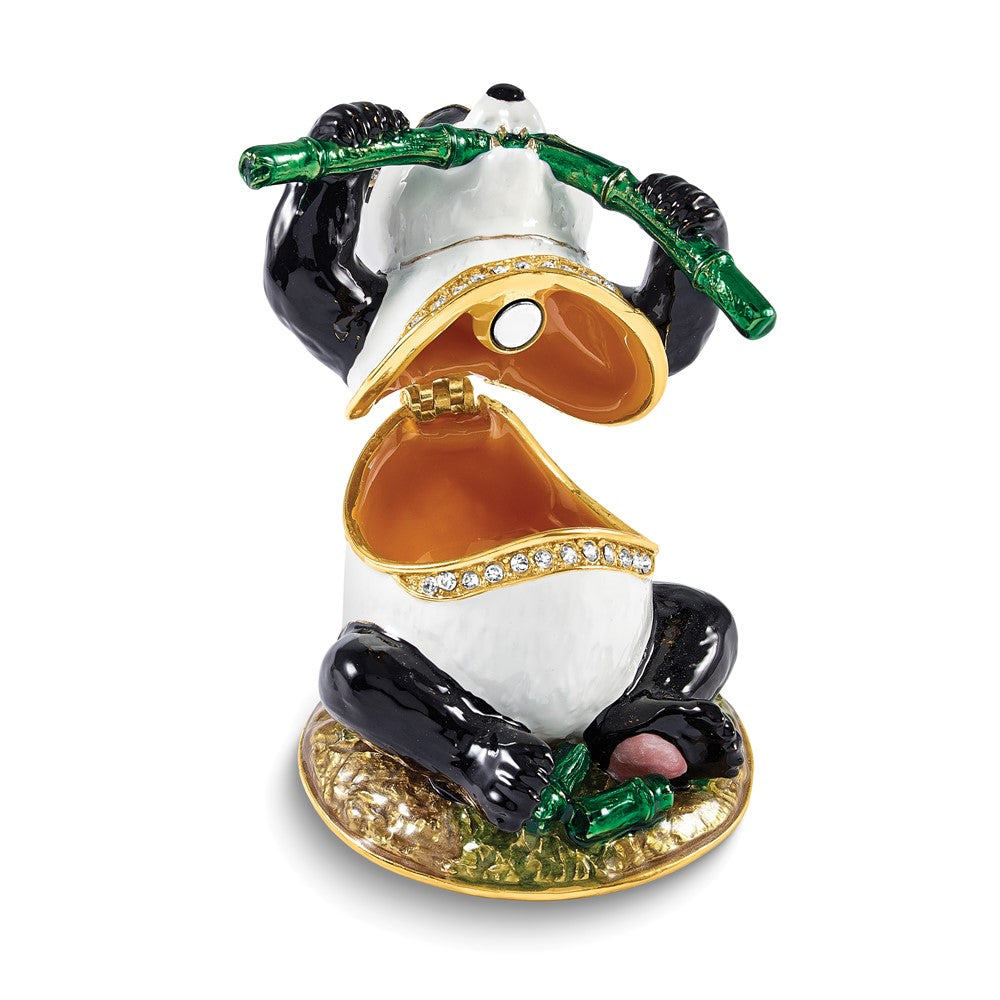 Luxury Giftware Bejeweled BAMBOOZLED Panda Eating Bamboo Trinket Box with Matching 18 inch Necklace