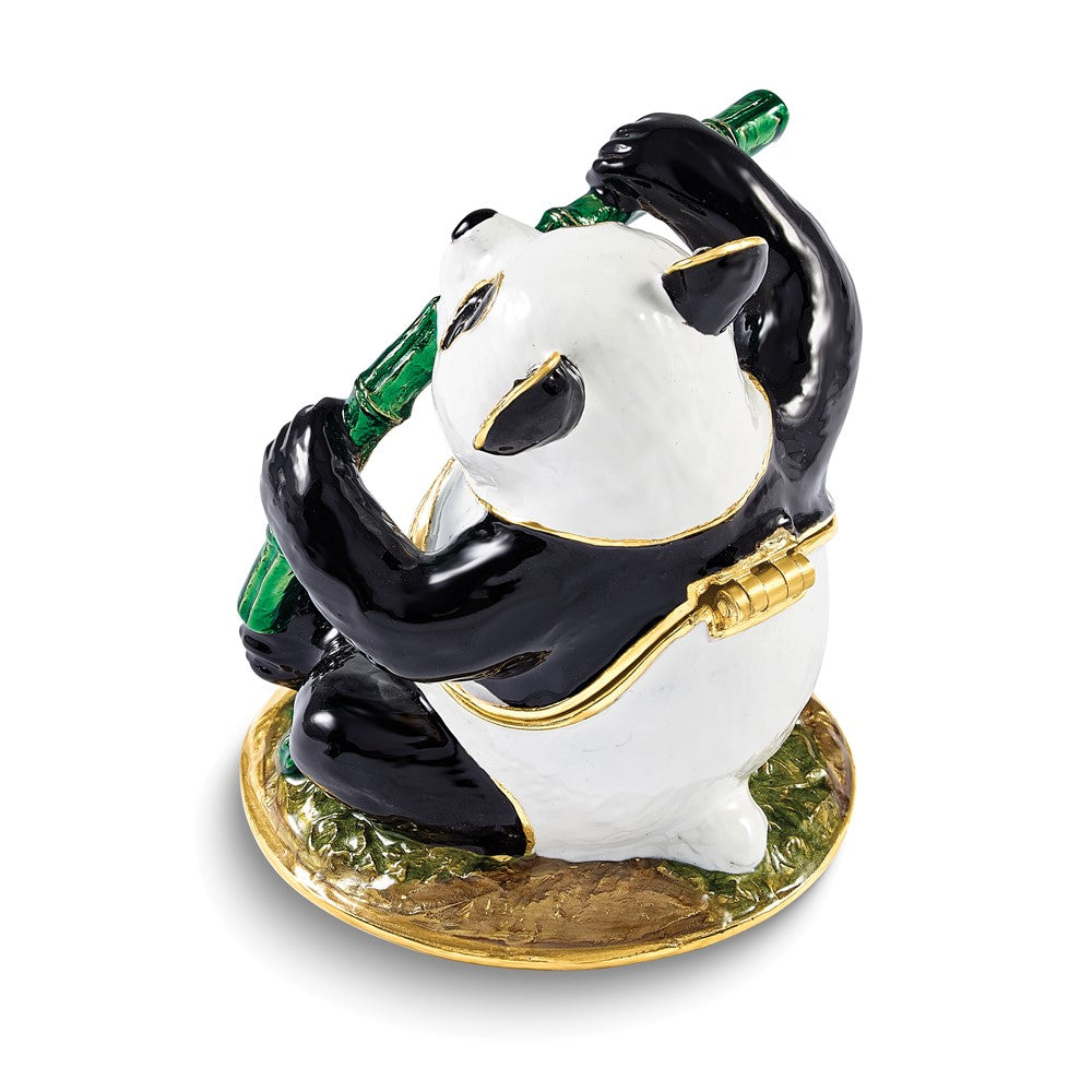 Luxury Giftware Bejeweled BAMBOOZLED Panda Eating Bamboo Trinket Box with Matching 18 inch Necklace