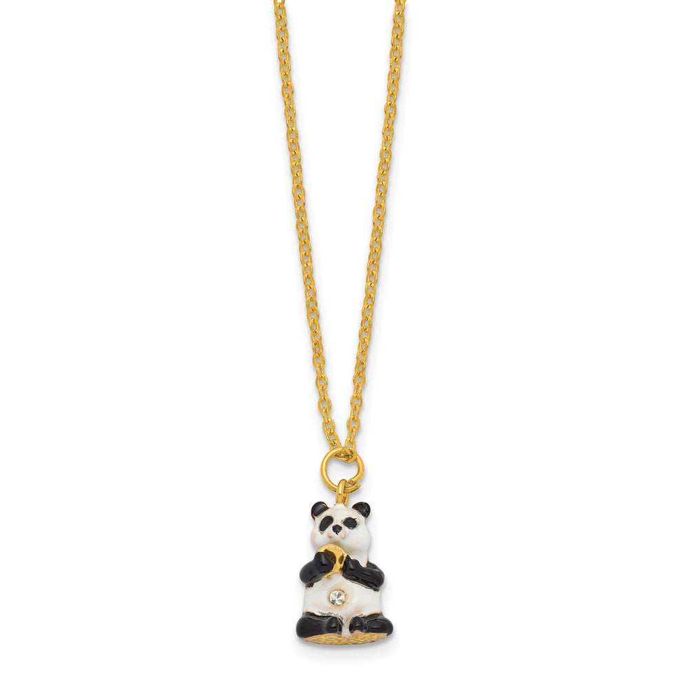 Luxury Giftware Bejeweled BAMBOOZLED Panda Eating Bamboo Trinket Box with Matching 18 inch Necklace