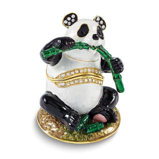 Luxury Giftware Bejeweled BAMBOOZLED Panda Eating Bamboo Trinket Box with Matching 18 inch Necklace