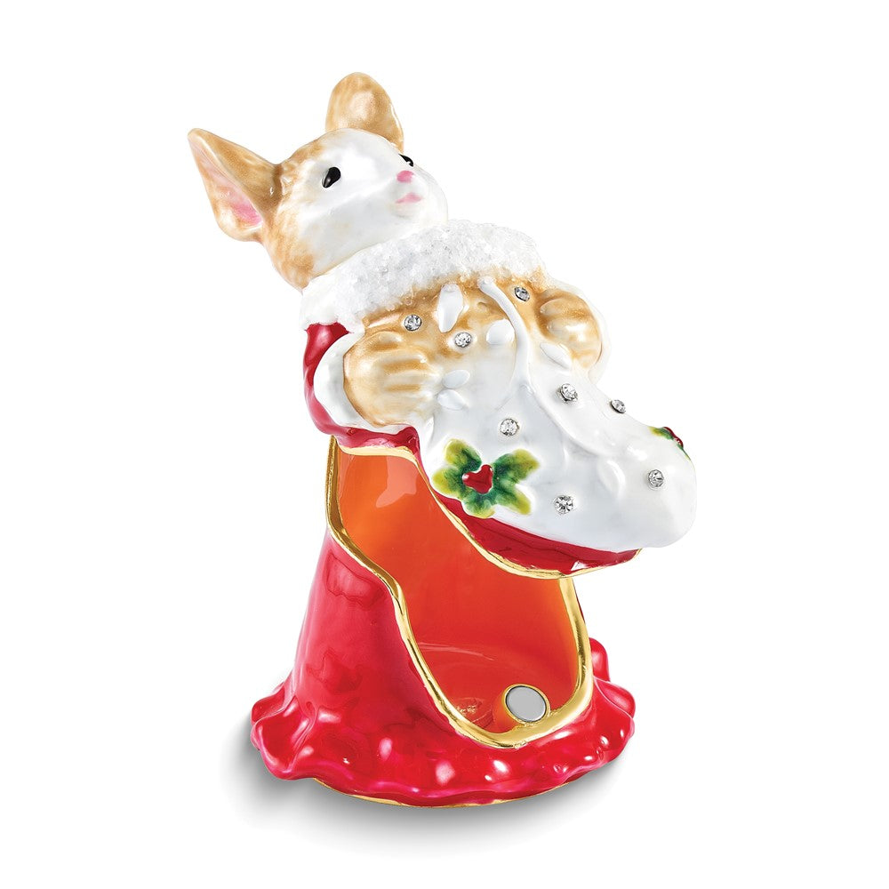 Luxury Giftware by Jere Bejeweled AMELIA Christmas Mouse Trinket Box with Matching 18 inch Necklace