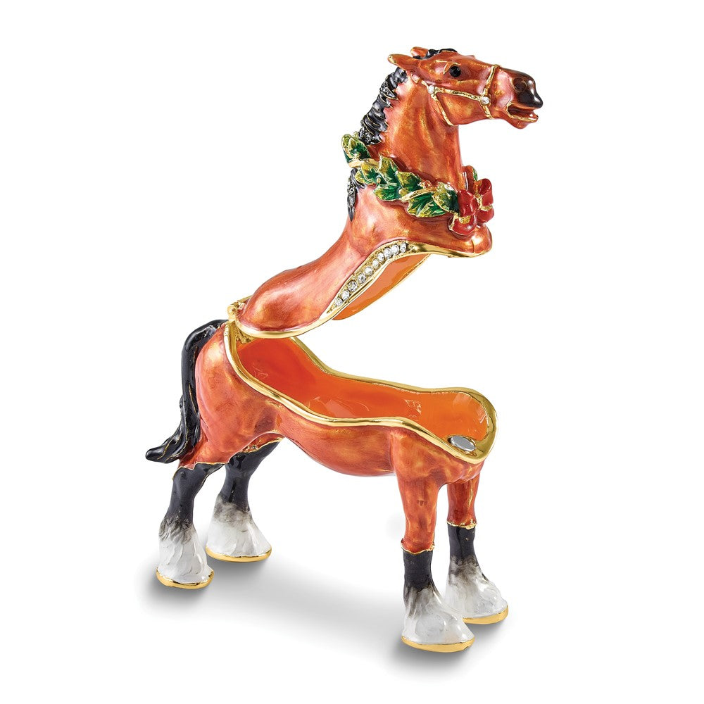 Luxury Giftware Bejeweled SPIRIT OF CHRISTMAS Horse with Wreath Trinket Box with Matching 18 inch Necklace
