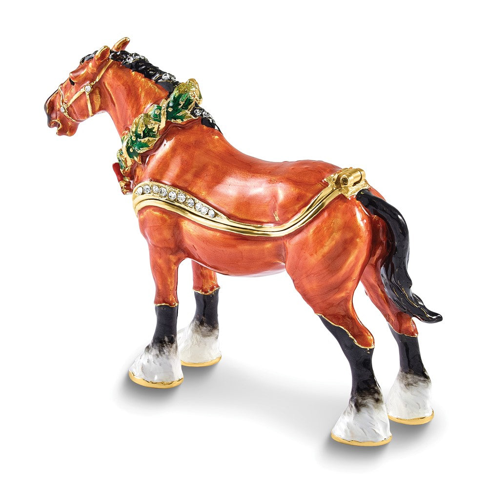 Luxury Giftware Bejeweled SPIRIT OF CHRISTMAS Horse with Wreath Trinket Box with Matching 18 inch Necklace
