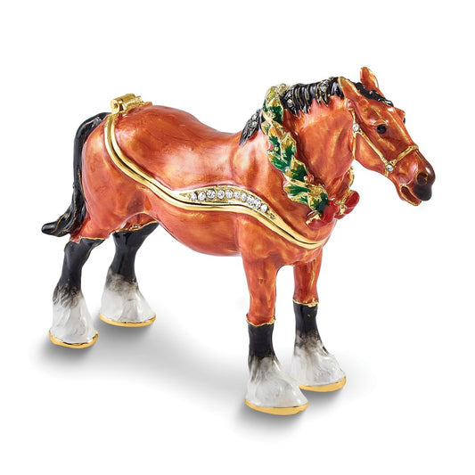 Luxury Giftware Bejeweled SPIRIT OF CHRISTMAS Horse with Wreath Trinket Box with Matching 18 inch Necklace
