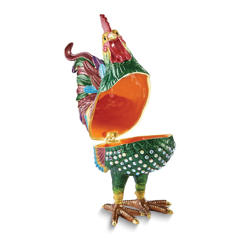 Luxury Giftware Bejeweled COLONEL Rooster Trinket Box with Matching 18 inch Necklace