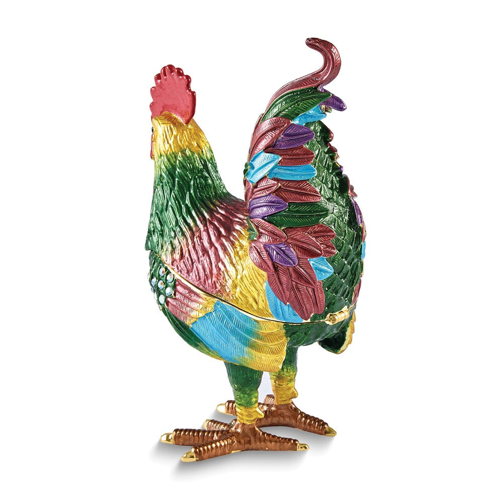 Luxury Giftware Bejeweled COLONEL Rooster Trinket Box with Matching 18 inch Necklace