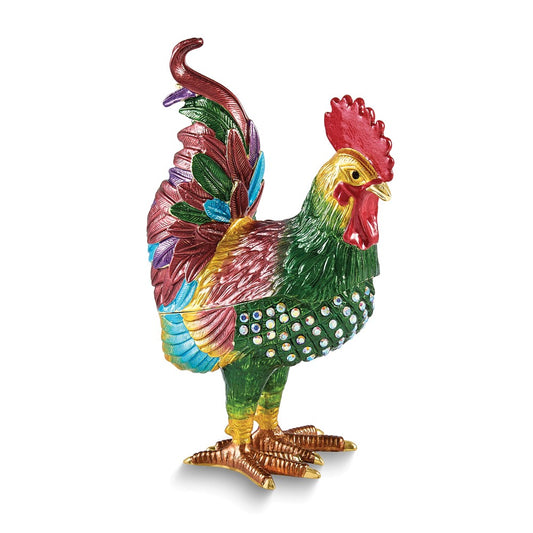 Luxury Giftware Bejeweled COLONEL Rooster Trinket Box with Matching 18 inch Necklace