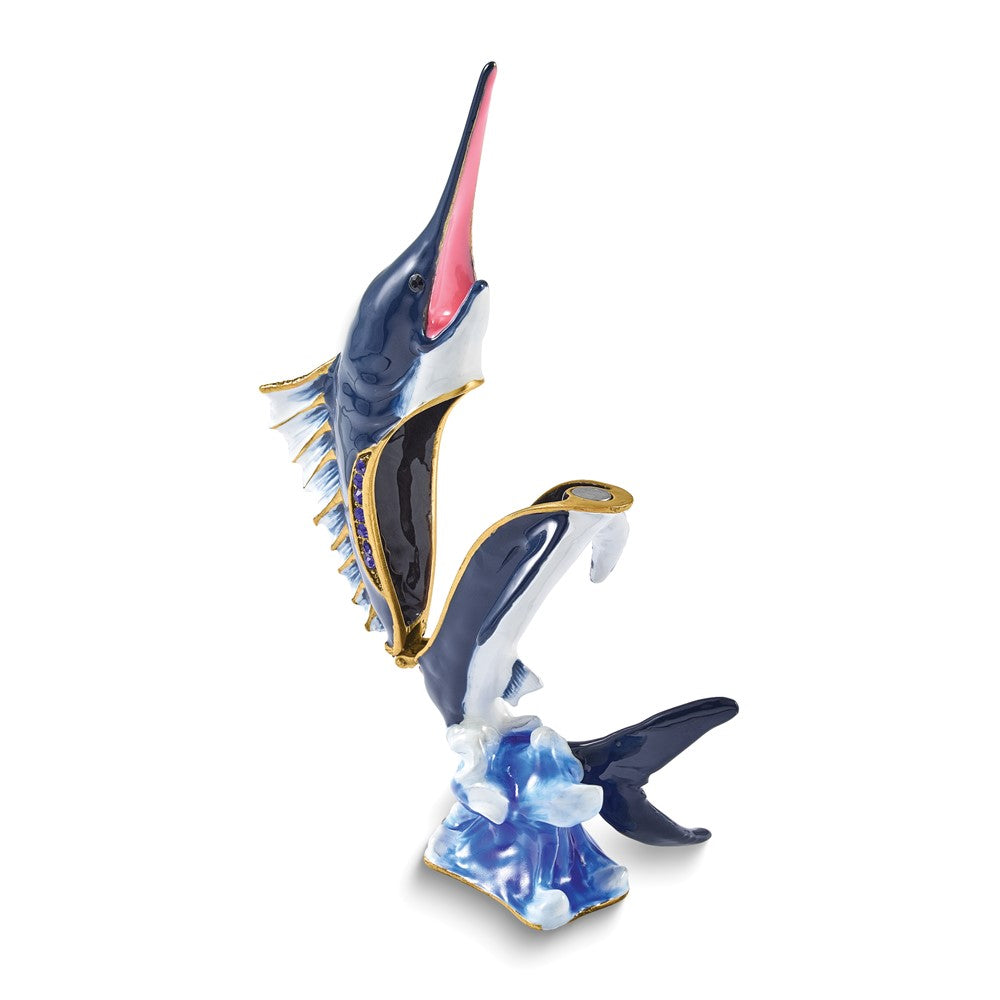 Luxury Giftware Bejeweled BLADE Swordfish Trinket Box with Matching 18 inch Necklace