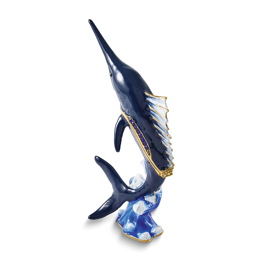 Luxury Giftware Bejeweled BLADE Swordfish Trinket Box with Matching 18 inch Necklace