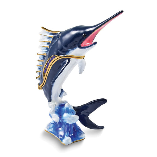 Luxury Giftware Bejeweled BLADE Swordfish Trinket Box with Matching 18 inch Necklace