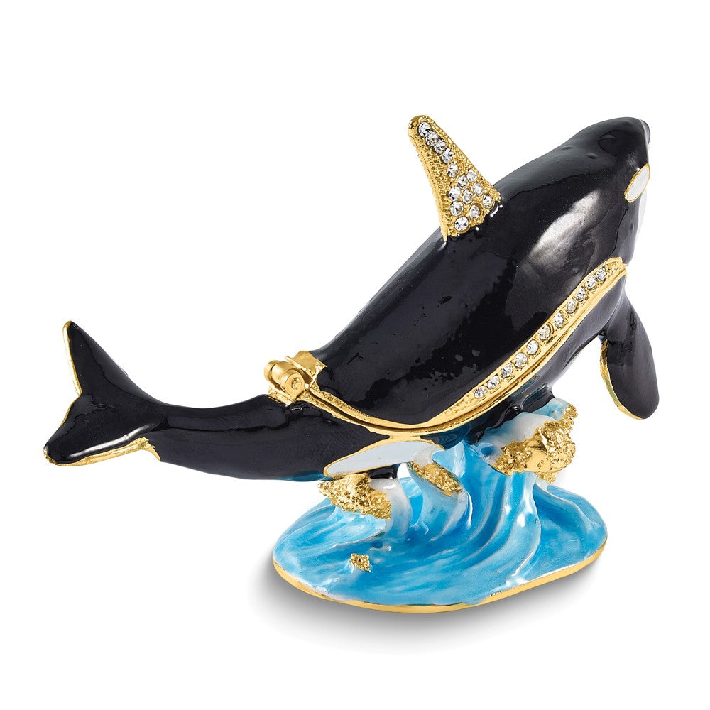 Luxury Giftware Bejeweled ONYX Killer Whale Trinket Box with Matching 18 inch Necklace