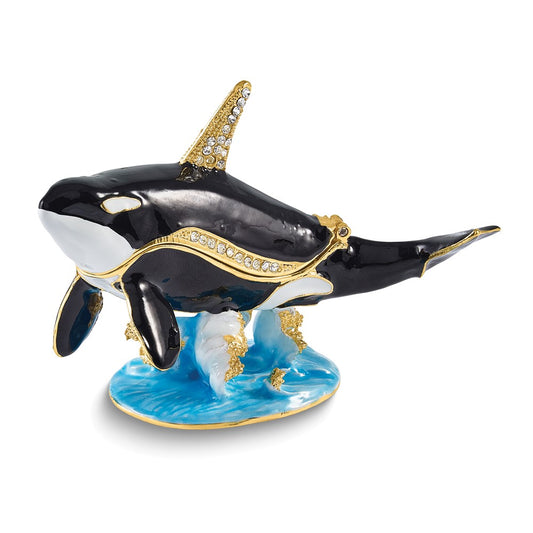 Luxury Giftware Bejeweled ONYX Killer Whale Trinket Box with Matching 18 inch Necklace