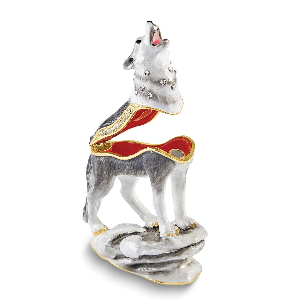 Luxury Giftware Bejeweled ROAN Wolf Trinket Box with Matching 18 inch Necklace