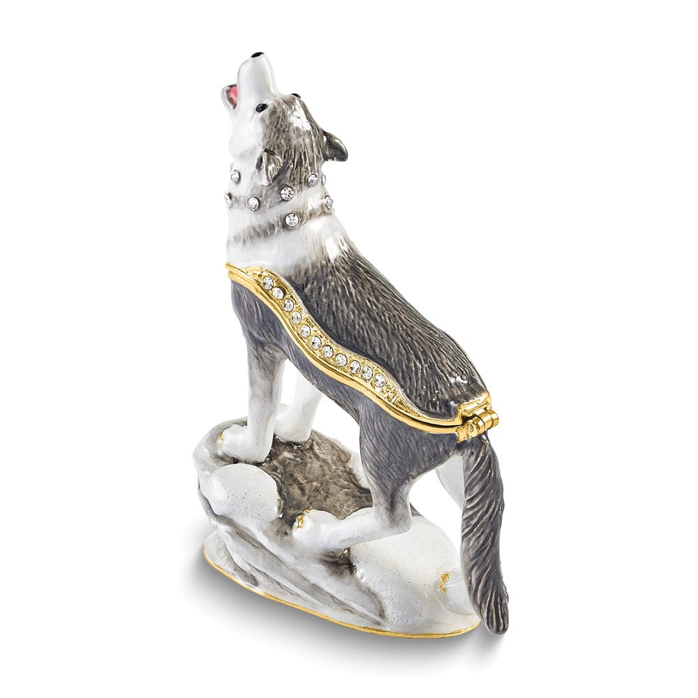Luxury Giftware Bejeweled ROAN Wolf Trinket Box with Matching 18 inch Necklace