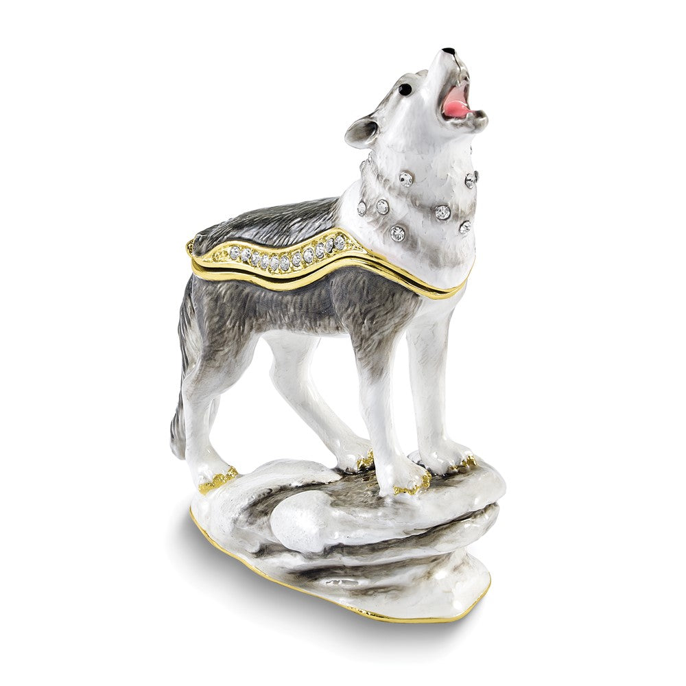 Luxury Giftware Bejeweled ROAN Wolf Trinket Box with Matching 18 inch Necklace