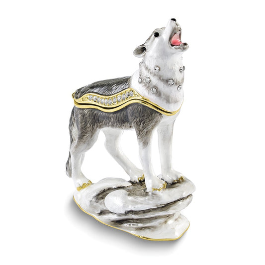Luxury Giftware Bejeweled ROAN Wolf Trinket Box with Matching 18 inch Necklace