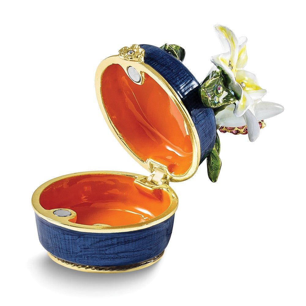 Luxury Giftware Bejeweled LILY DREAMS Lily On Blue Trinket Box with Matching 18 inch Necklace