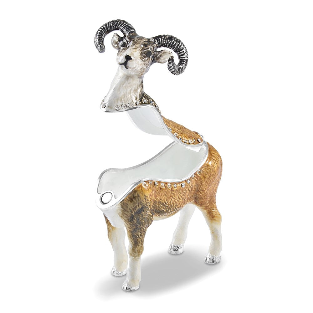 Luxury Giftware Bejeweled NORMAN Ram Trinket Box with Matching 18 inch Necklace