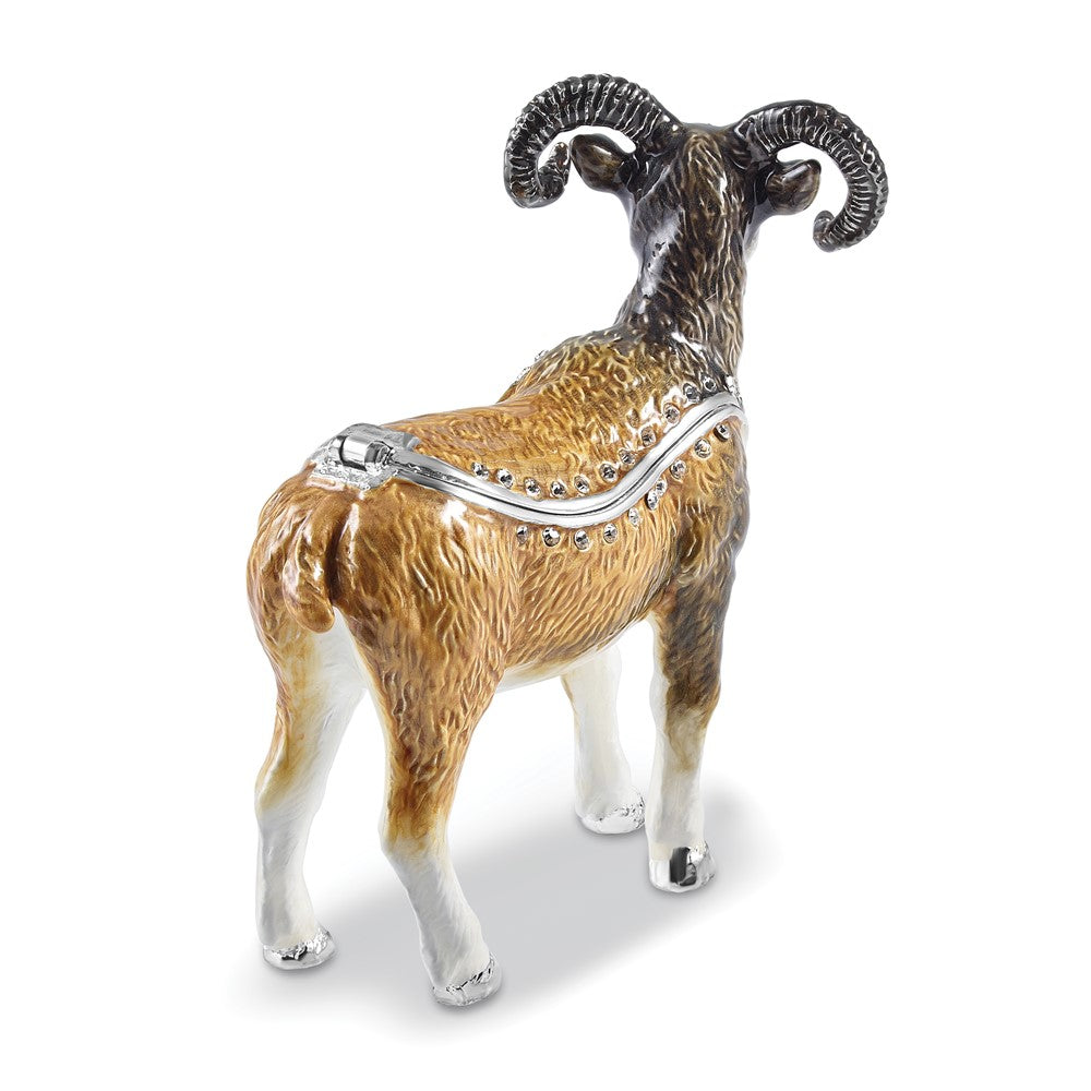 Luxury Giftware Bejeweled NORMAN Ram Trinket Box with Matching 18 inch Necklace